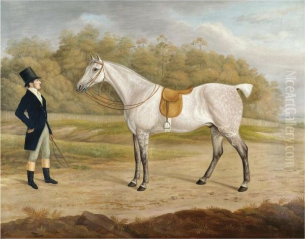 A Gentleman With A Grey Hunter Oil Painting by John Rogers