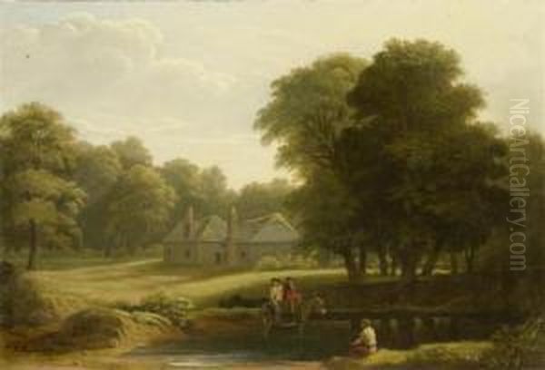 Landscape With Three Figures And A Donkey Oil Painting by Phillip Hutchins Rogers