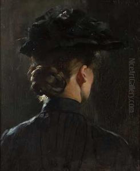 Portrait Einer Dame Mit Hut Imverlorenen Profil Oil Painting by Wilhelm Sen Roegge