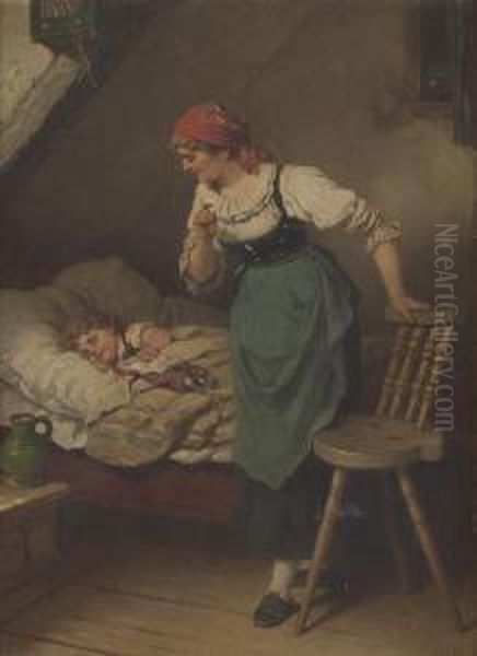 Mutter Mit Schlafendem Jungen Oil Painting by Wilhelm Sen Roegge