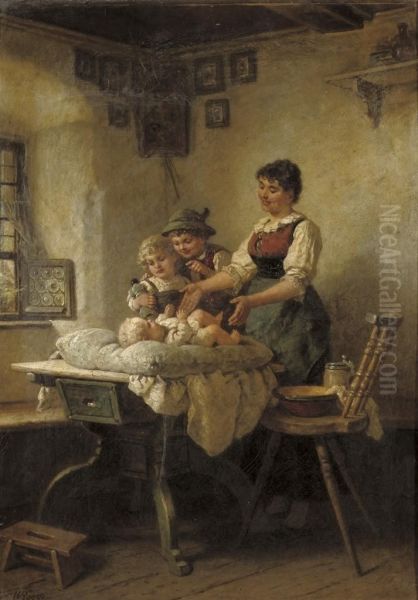 Admiring The Newborn Oil Painting by Wilhelm Sen Roegge