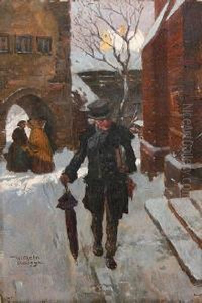 A Walk In The Snow Oil Painting by Wilhelm Ii Rogge