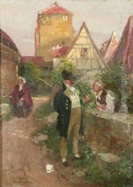 Dorfliches Idyll Mit Zwei Mannern Im Gesprach Oil Painting by Wilhelm Ii Rogge