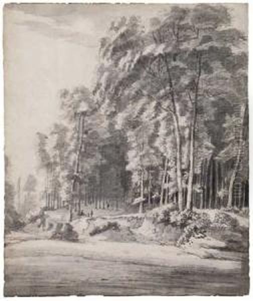 Forest Landscape With Figures Among Tall Trees Oil Painting by Roelandt Roghman