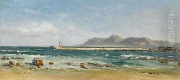 A Breakwater, Possibly Hout Bay Oil Painting by Jean Marius Rogier