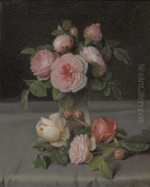 Roses In A Vase Oil Painting by Carl Ii Rohde