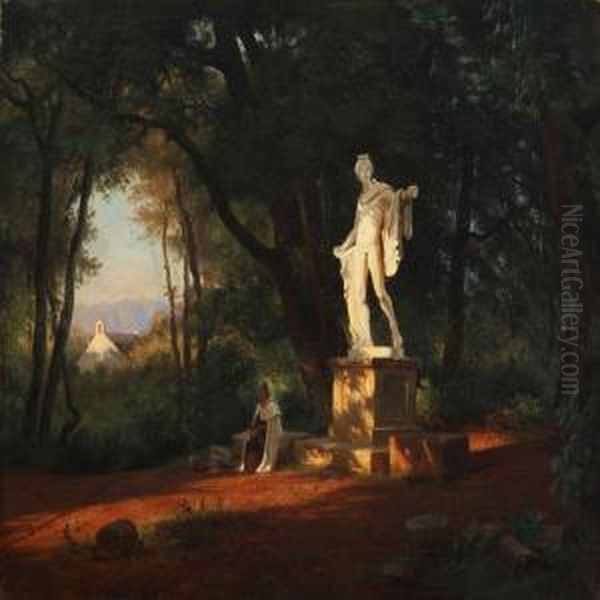 Contemplating Monk Oil Painting by Frederik Niels M. Rohde