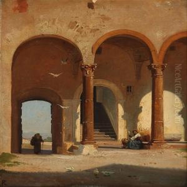 A Monastery Near Lake Garda Oil Painting by Frederik Niels M. Rohde