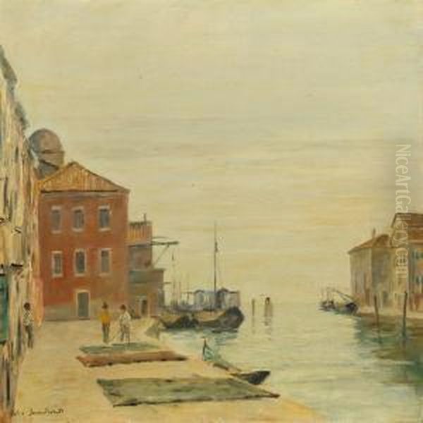 Kanal I Venezia Oil Painting by Johan Gudmann Rohde