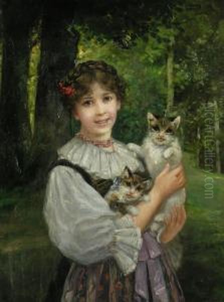 Junges Madchen Mit Zwei Katzen Oil Painting by Carl Rohling