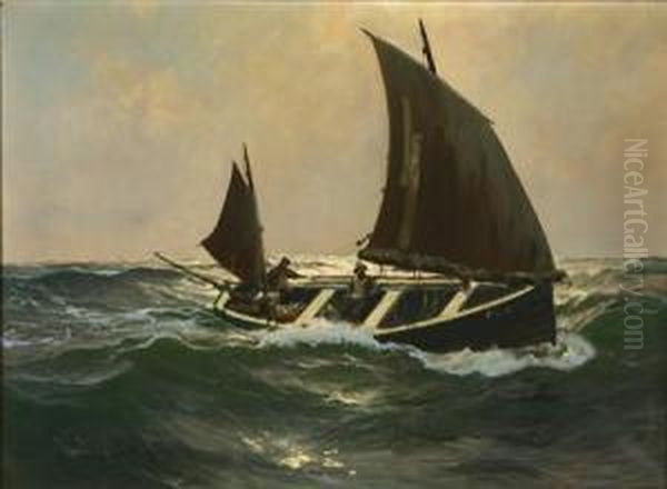 Fishermen Returning Oil Painting by Karl Rohwedder-Ruge