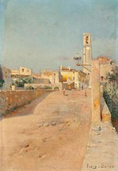 Vista De Badalona Con La Iglesia De Santa Maria Oil Painting by Joan Roig Soler