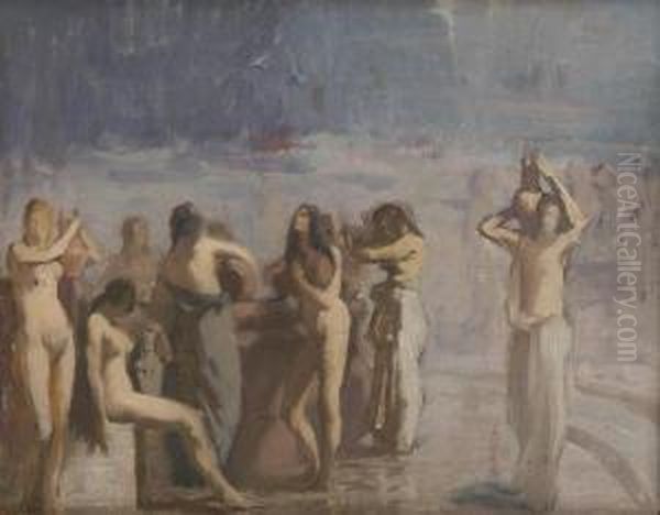 Les Baigneuses A La Fontaine Oil Painting by Georgios Roilos