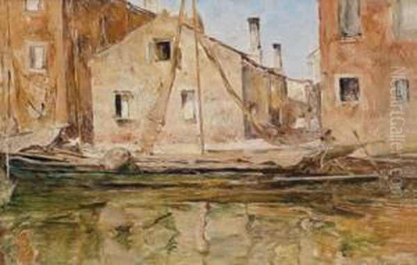 Hauser Am Kanal Oil Painting by Friedrich, Fritz Rojka