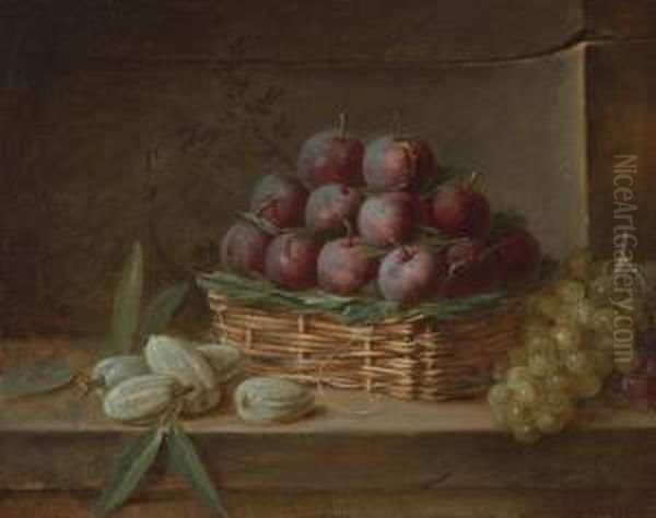 Still Life With Plums, Almonds And Raisins Oil Painting by Henri-Horace Roland de la Porte