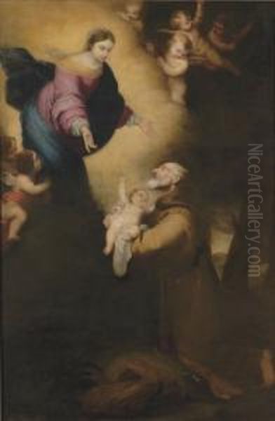 The Vision Of Saint Felix Of Cantalicio, After Murillo Oil Painting by Jose Roldan Y Martinez