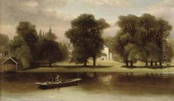 Fishing Scene At Twickenham Oil Painting by Alexander F. Rolfe