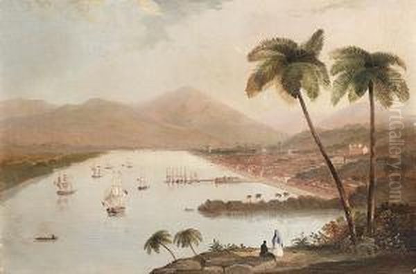 The Port Of Guayaquil, Ecuador; A Vessel Leaving A Coastal Inlet, A Pair Oil Painting by Alexander F. Rolfe