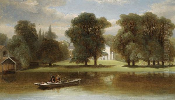 Fishing On The Thames At Twickenham Oil Painting by Alexander Frederick Rolfe