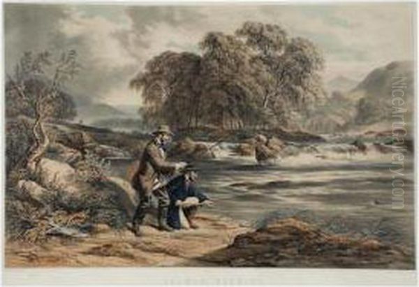 Salmon Fishing Oil Painting by Alexander Frederick Rolfe