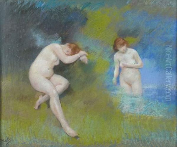 Les Baigneuses Oil Painting by Albert Philippe Roll