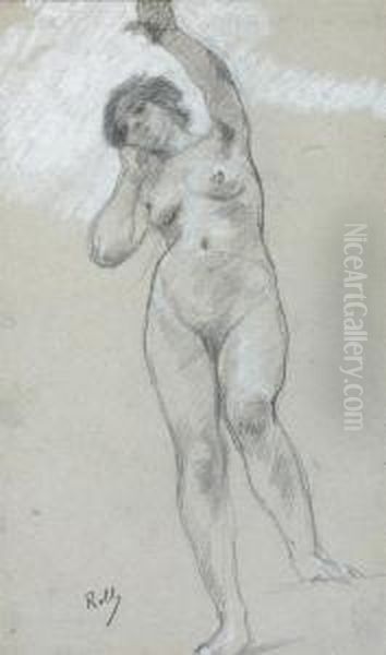 Etude De Femme Nue Debout Oil Painting by Alfred Roll