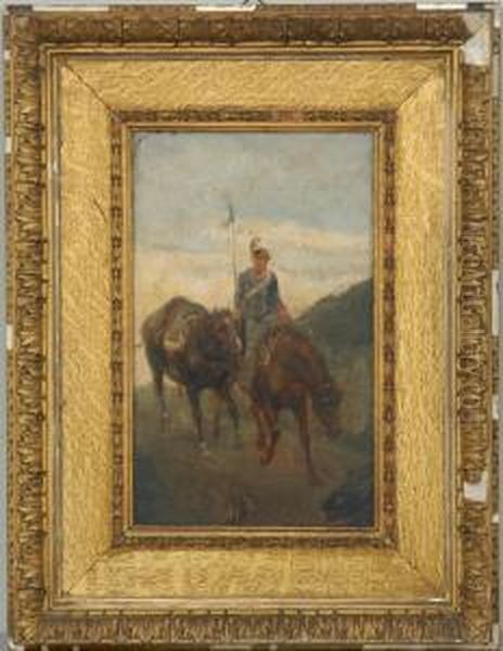 Armigero A Cavallo Oil Painting by Giulio Rolland