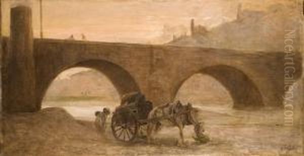 Roma, Veduta Del Tevere Oil Painting by Giulio Rolland