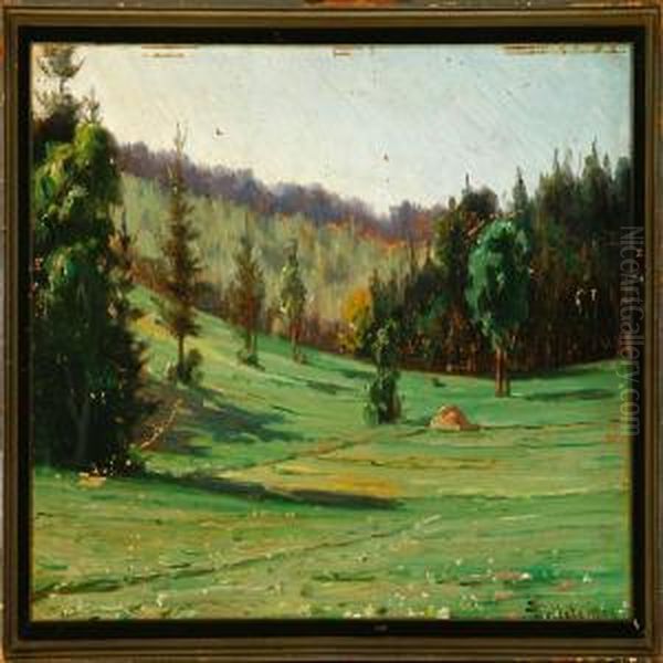 Spring Landscapewith Hill And Valley Oil Painting by Josef Rolletschek