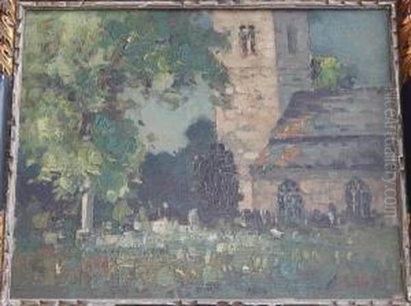 Church Oil Painting by Herbert Rollett