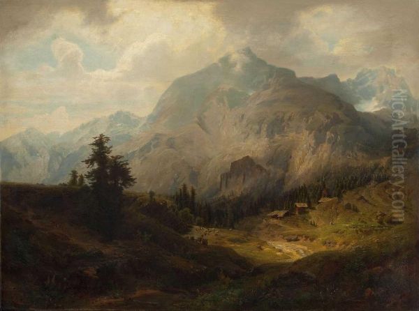 Gebirgslandschaft Oil Painting by Julius Rollmann