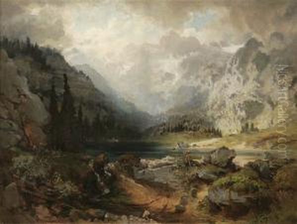 Gosausee Und Dachstein In Osterreich Oil Painting by Julius Rollmann