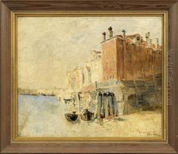 Venetian Canal Scene Oil Painting by Julius C. Rolshoven