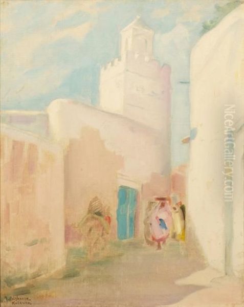 Rue Animee A Kairouan Oil Painting by Julius C. Rolshoven