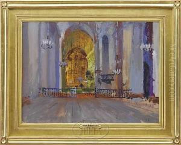 Interior Entrance To The Cathedral Oil Painting by Julius C. Rolshoven