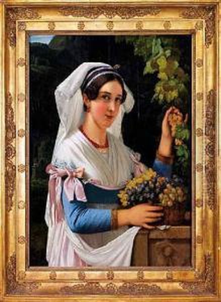 Joven Con Cesta De Uvas Oil Painting by Jose Roma