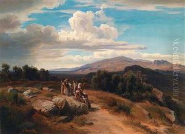 Spanish Landscape Oil Painting by Anton Romako