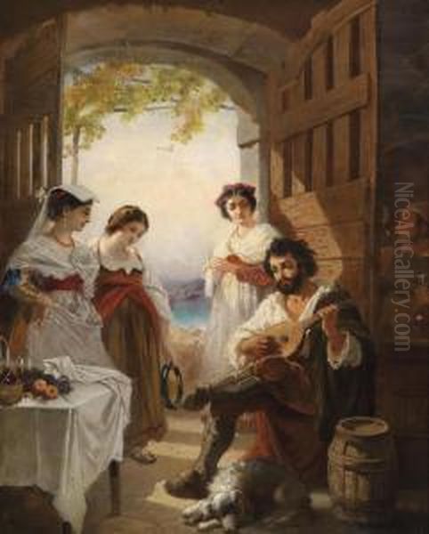 Neapolitan Tavern Oil Painting by Anton Romako