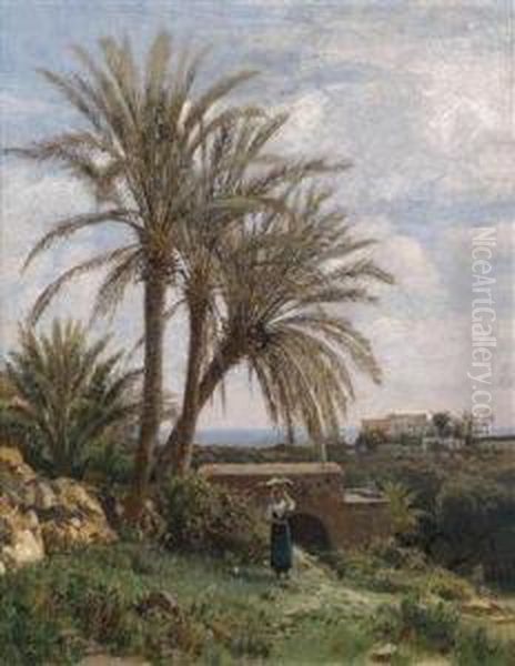 Ancient Villa Near Tivoli Oil Painting by Max W. Roman