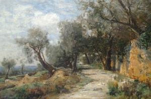 A Sun Dappled Country Lane Oil Painting by Max W. Roman