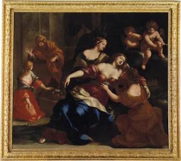 The Death Ofcleopatra Oil Painting by Giovanni Francesco Romanelli