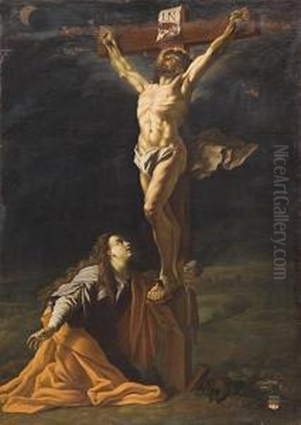 Cristo Crocifisso Con Maria Maddalena Oil Painting by Giuseppe Romani