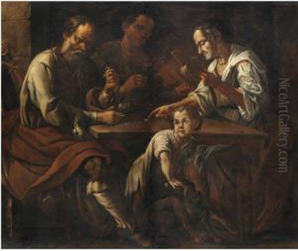 Scena Con Giocatori E Un Bambino Oil Painting by Giuseppe Romani