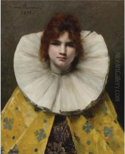 Young Girl With A Ruffled Collar Oil Painting by Juana Romani