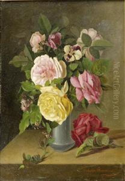 Vase De Fleurs Oil Painting by Valentine Romanne