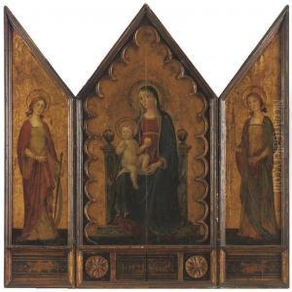 Madonna And Child With St. Catherine And St. Barbara Oil Painting by Antoniazzo Romano