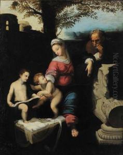 Sacra Famiglia Con San Giovannino Oil Painting by Giulio Romano