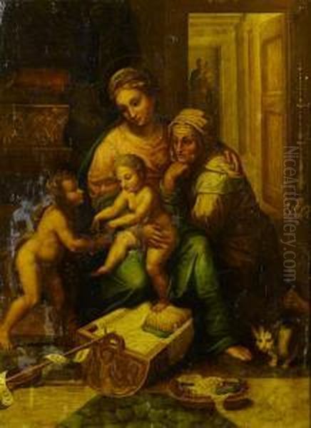 The Madonna And Child With Saint Anne And The Infant Saint John The Baptist Oil Painting by Giulio Romano