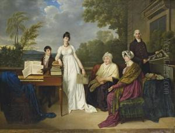 Portrait De La Famille De L'artiste Posant Devant Le Chateau De Juilly Oil Painting by Adele Romany