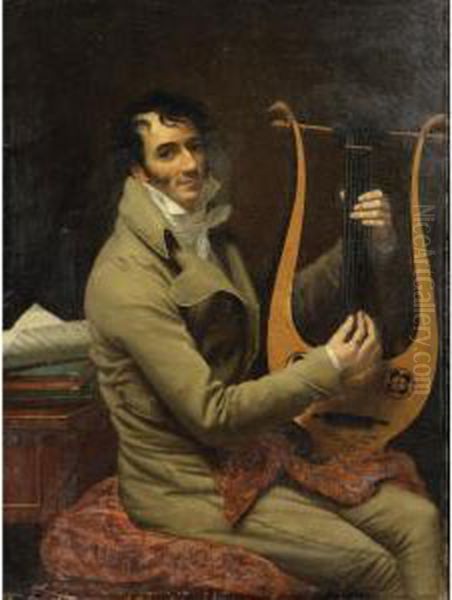 Portrait De Jean Dominique Fabry Garat S'accompagnant A La Lyre [adele Romanee Called Romany ; Portrait Of Jean Dominique Fabry Garat Playing Lyre ; Oil On Canvas ; Signed Lower Left, Unframed; See Illustration On Previous Page.] Oil Painting by Adele Romanee Romany